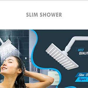 Crotomak ABS Ultra Slim Over Head Shower With Arm Square, Bath Shower Head Set, Pressure Rain Shower Head (6 X 6 Inch, Milky White (Pack of 1)