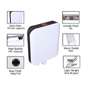 Crotomak Slim Dual Flush Tank Aquaflow PVC Flushing Cistern Tank, Flush Tank with Wall Mount (Grey - White)