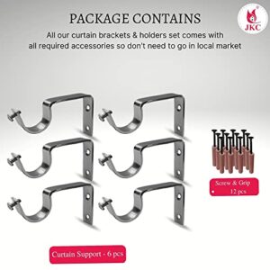 JKC Stainless Steel Heavy Curtain Prada Rod Support for Door and Window Curtain Brackets Holders - Support - 6 Pcs