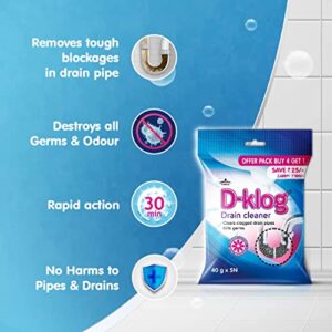 Pidilite D-Klog Drain Cleaner Powder (40g x 5N), Removes Clogs, Blockages in Washbasin, Septic Tank, Sinks, Pipes within 30 mins. Drain expert | Sink cleaner| Toilet Cleaner | No manual hassle required
