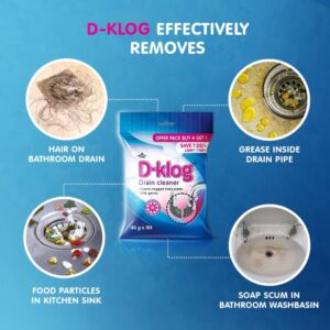 Pidilite D-Klog Drain Cleaner Powder (40g x 5N), Removes Clogs, Blockages in Washbasin, Septic Tank, Sinks, Pipes within 30 mins. Drain expert | Sink cleaner| Toilet Cleaner | No manual hassle required