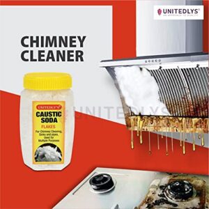 Unitedlys Caustic Soda for Drain Cleaning (New Tough Packaging) – Fast-Acting & Odorless Formula to Clear Blockages Instantly – Unblock Clog Sinks & Pipes with Chimney & Drain Cleaner Flakes – 880 gm