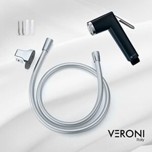 VERONI Italy VHF-01 ABS Health Faucet with 1.2 Meter PVC Smooth Hose and Wall Hook l Anti-Twist, Brass Connectors l Jet Spray for Bathroom (Black & Chrome)