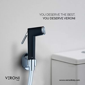 VERONI Italy VHF-01 ABS Health Faucet with 1.2 Meter PVC Smooth Hose and Wall Hook l Anti-Twist, Brass Connectors l Jet Spray for Bathroom (Black & Chrome)