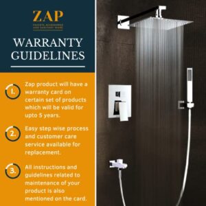 ZAP Hexa Ultra Square High Grade 304 Stainless Steel 8 Inch Circular Shower Over Head Showers (8X8 in Square, 18 in Curved Arm)